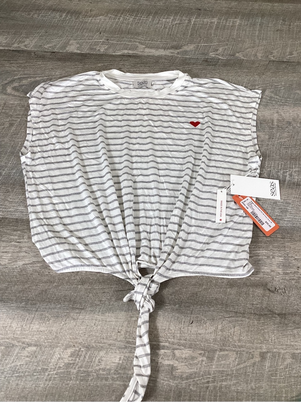 Seas (Seventy Eight and Sunny) Striped Tee with Gray Heart Detail size M new